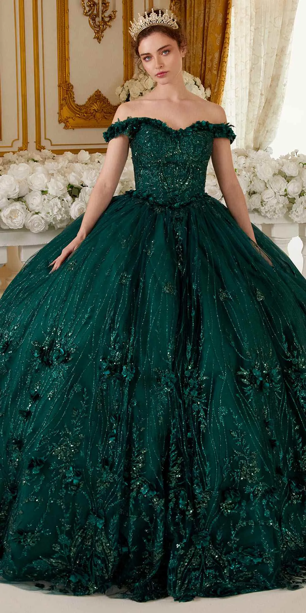 Ladivine 15704 Off the Shoulder Quinceanera Floral Ball Gown
