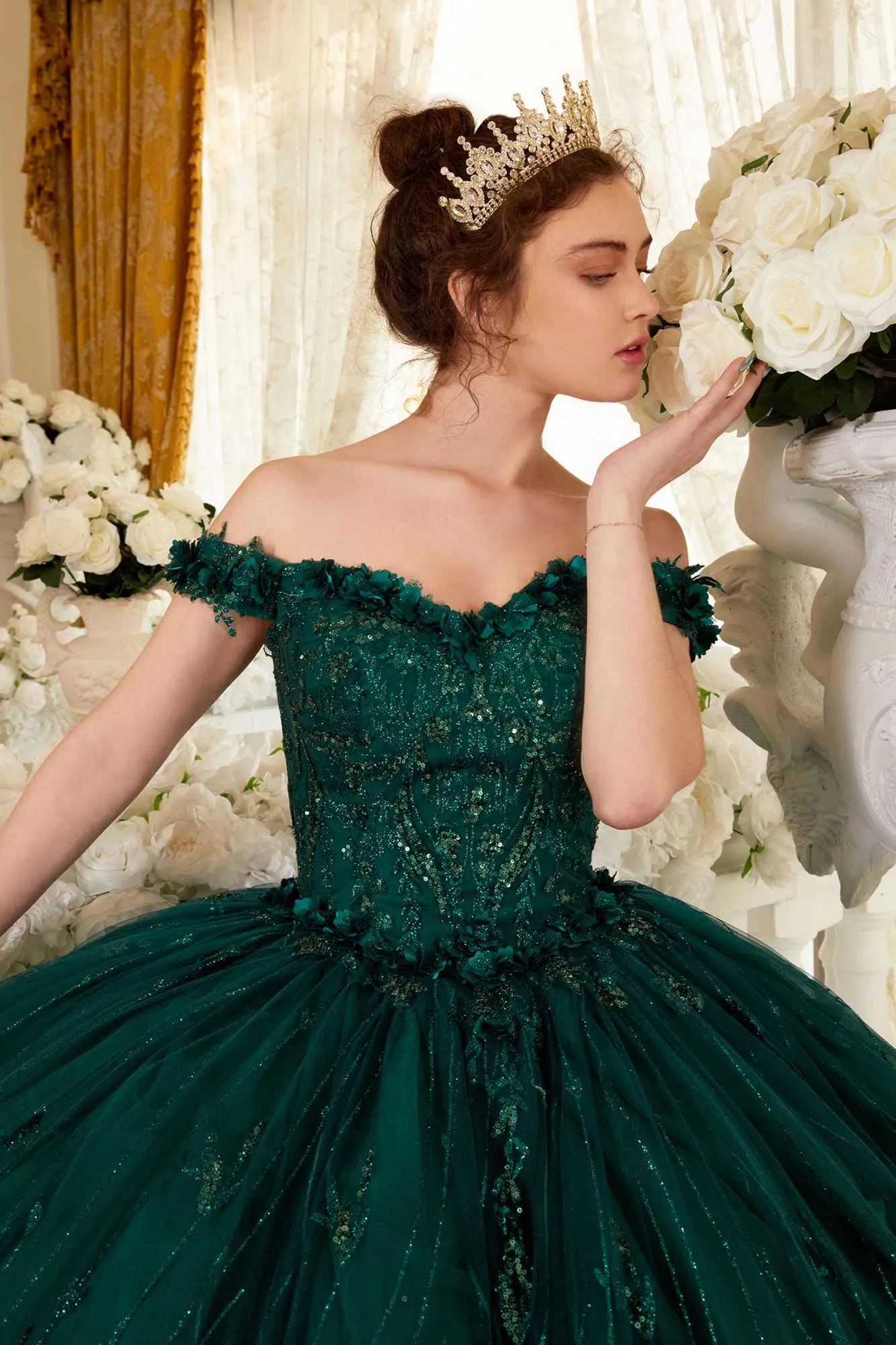 Ladivine 15704 Off the Shoulder Quinceanera Floral Ball Gown