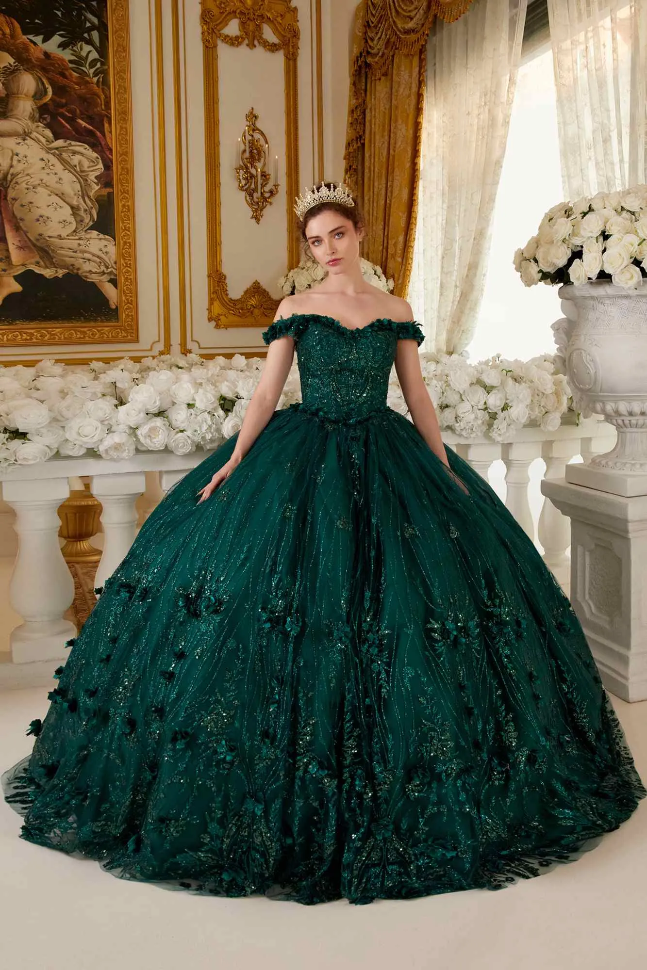 Ladivine 15704 Off the Shoulder Quinceanera Floral Ball Gown
