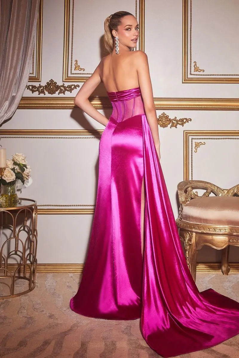 Ladivine CD269 Floor Length Strapless Satin Corset Gown