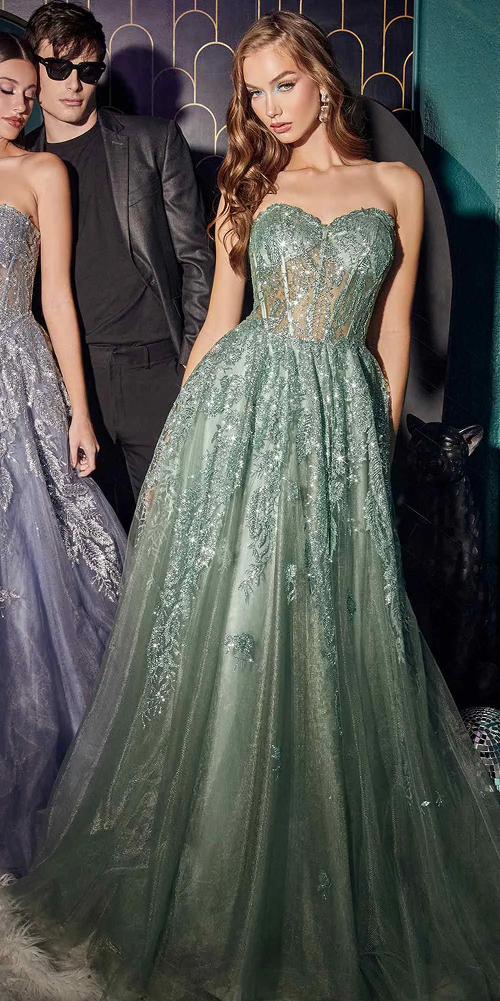 Ladivine J852 Floor Length Strapless Layered Tulle A-Line Ball Gown