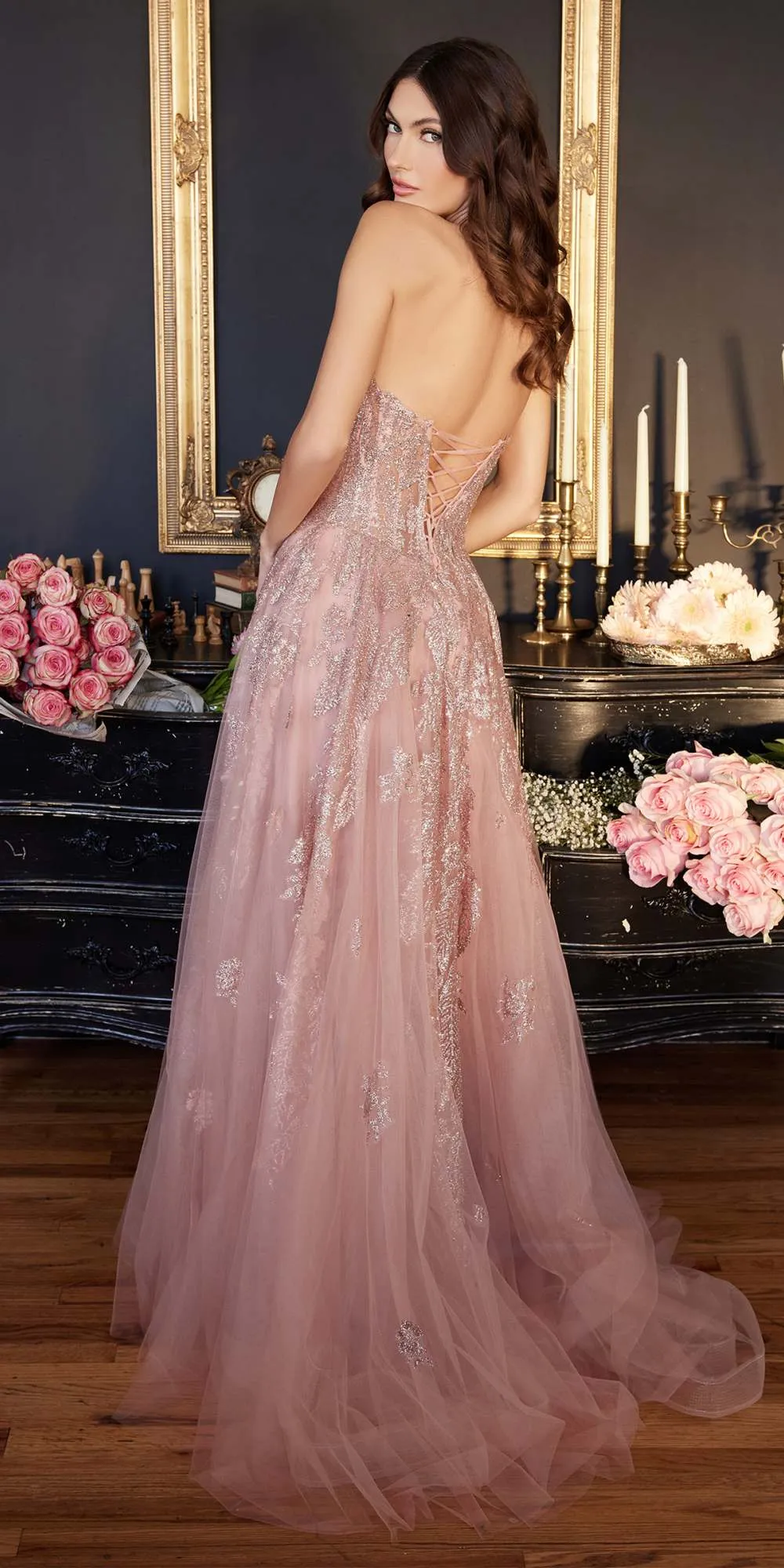 Ladivine J852 Floor Length Strapless Layered Tulle A-Line Ball Gown
