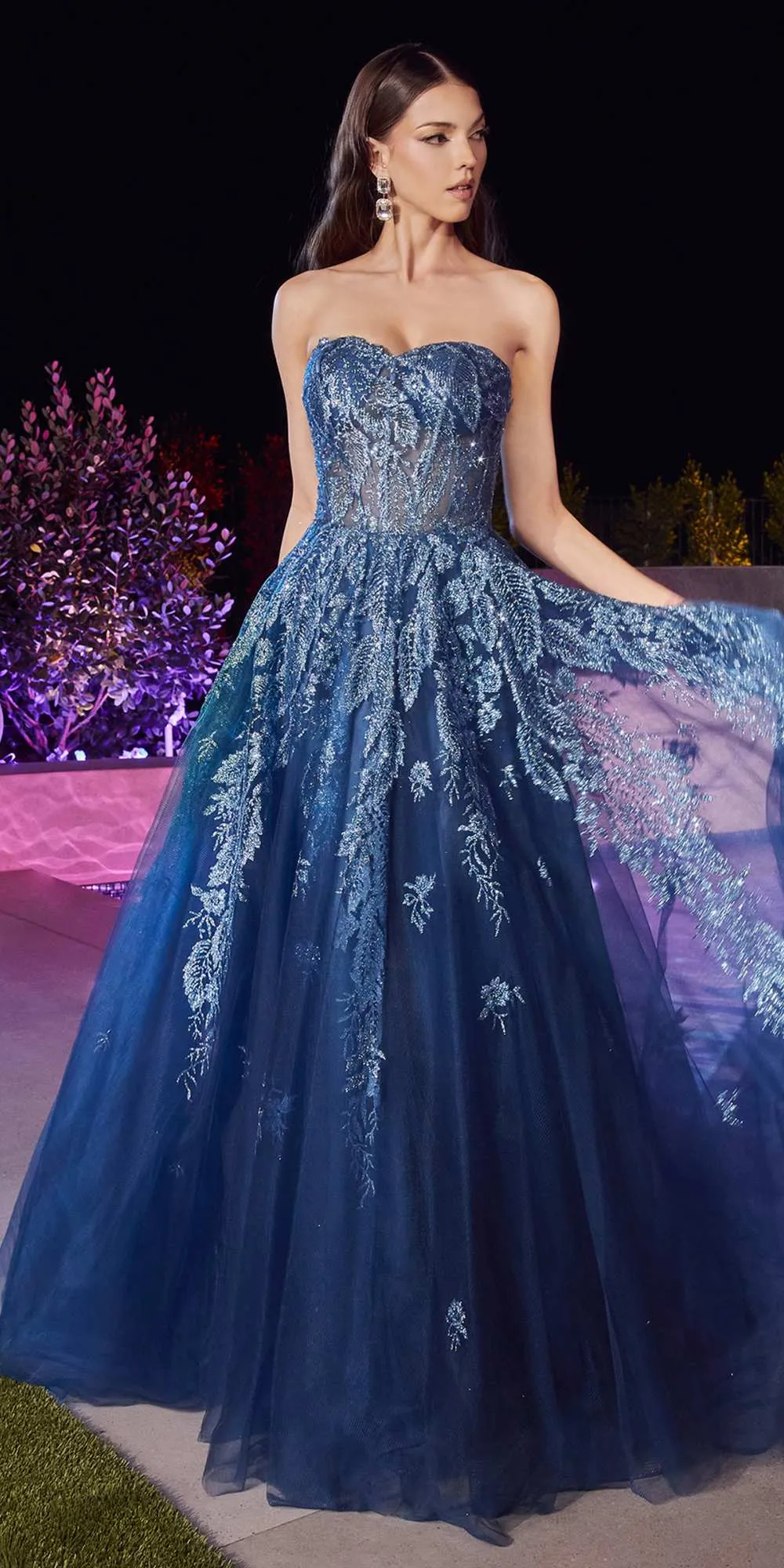 Ladivine J852 Floor Length Strapless Layered Tulle A-Line Ball Gown
