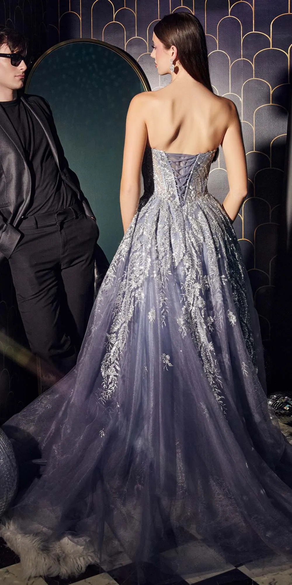 Ladivine J852 Floor Length Strapless Layered Tulle A-Line Ball Gown