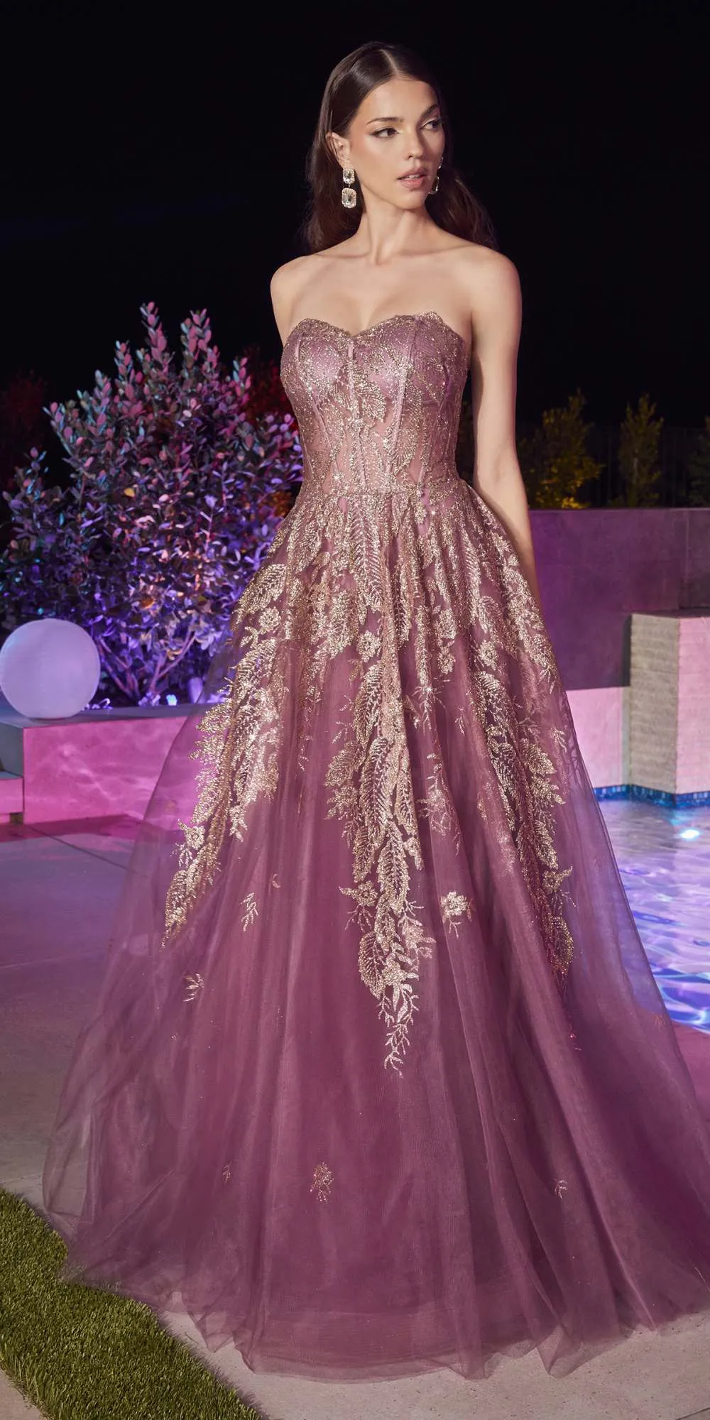 Ladivine J852 Floor Length Strapless Layered Tulle A-Line Ball Gown