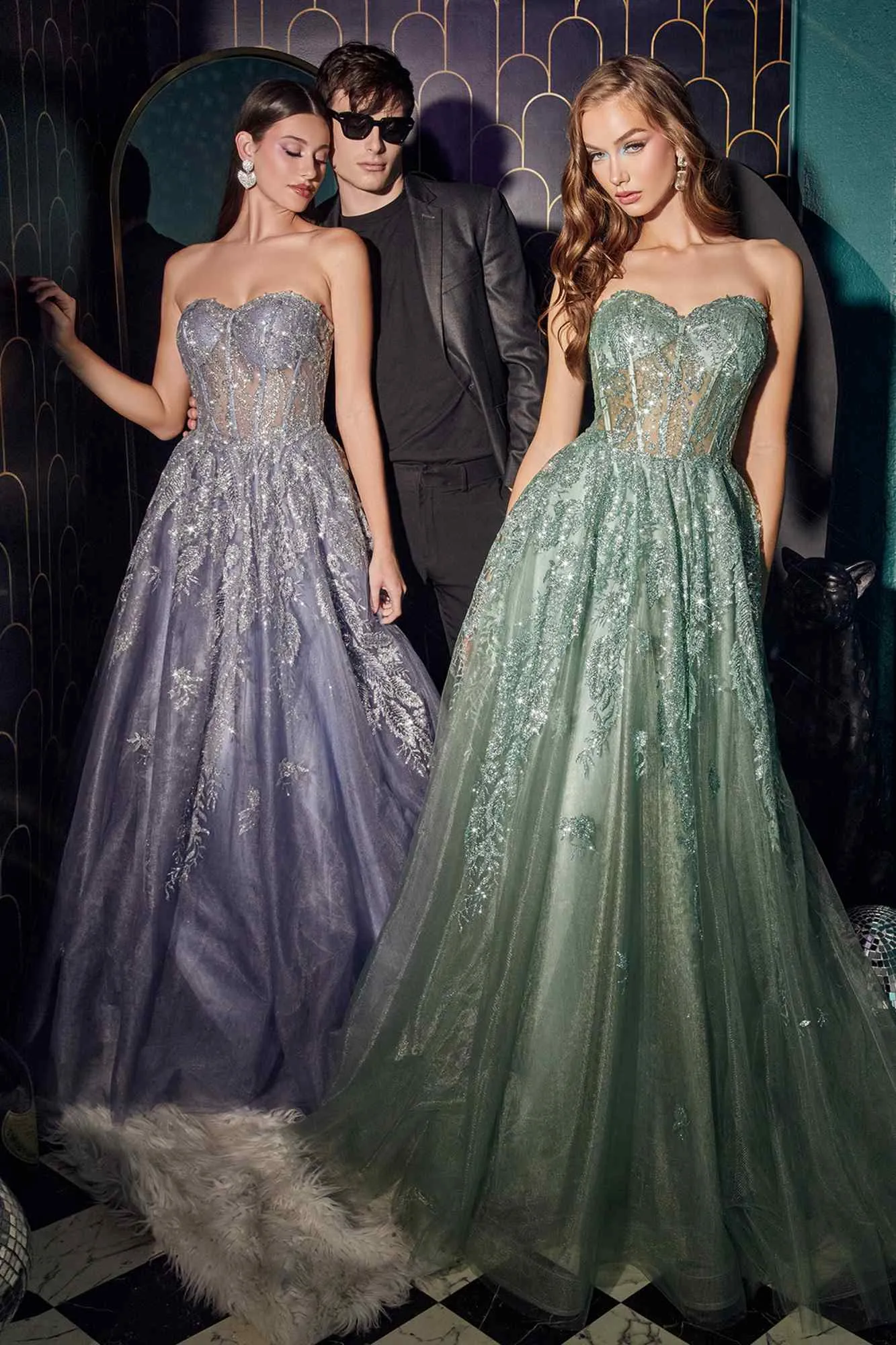 Ladivine J852 Floor Length Strapless Layered Tulle A-Line Ball Gown