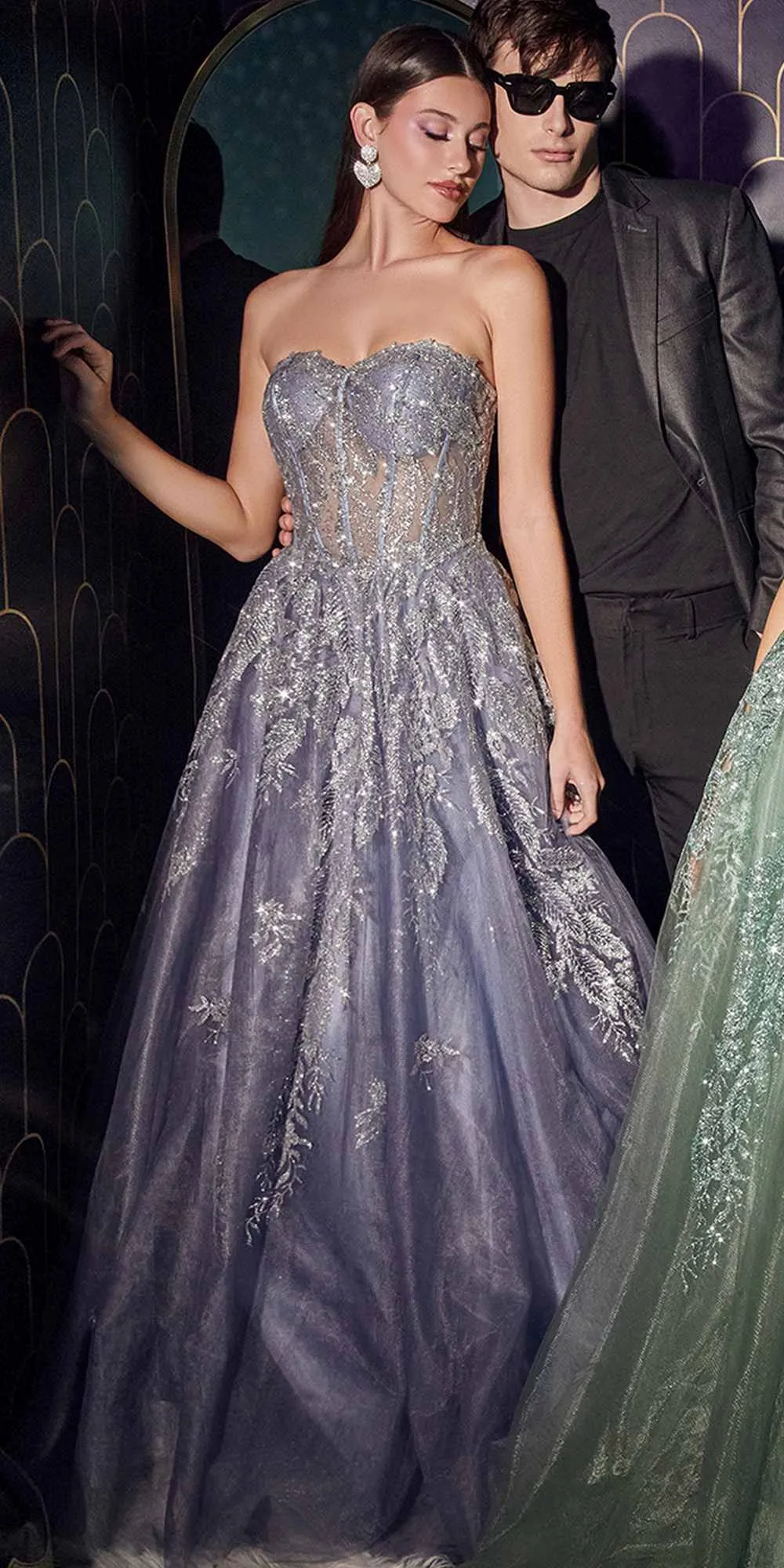 Ladivine J852 Floor Length Strapless Layered Tulle A-Line Ball Gown