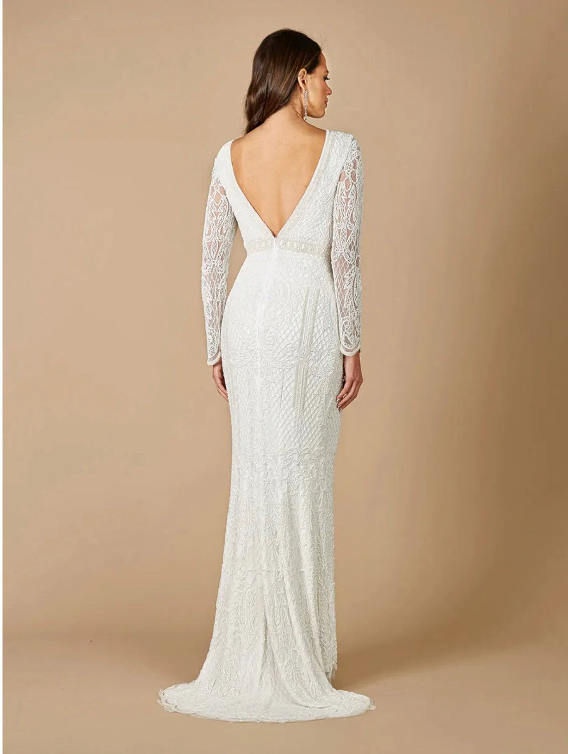 Lara Ivory Flora Beaded Long Sleeve Wedding Gown 51090