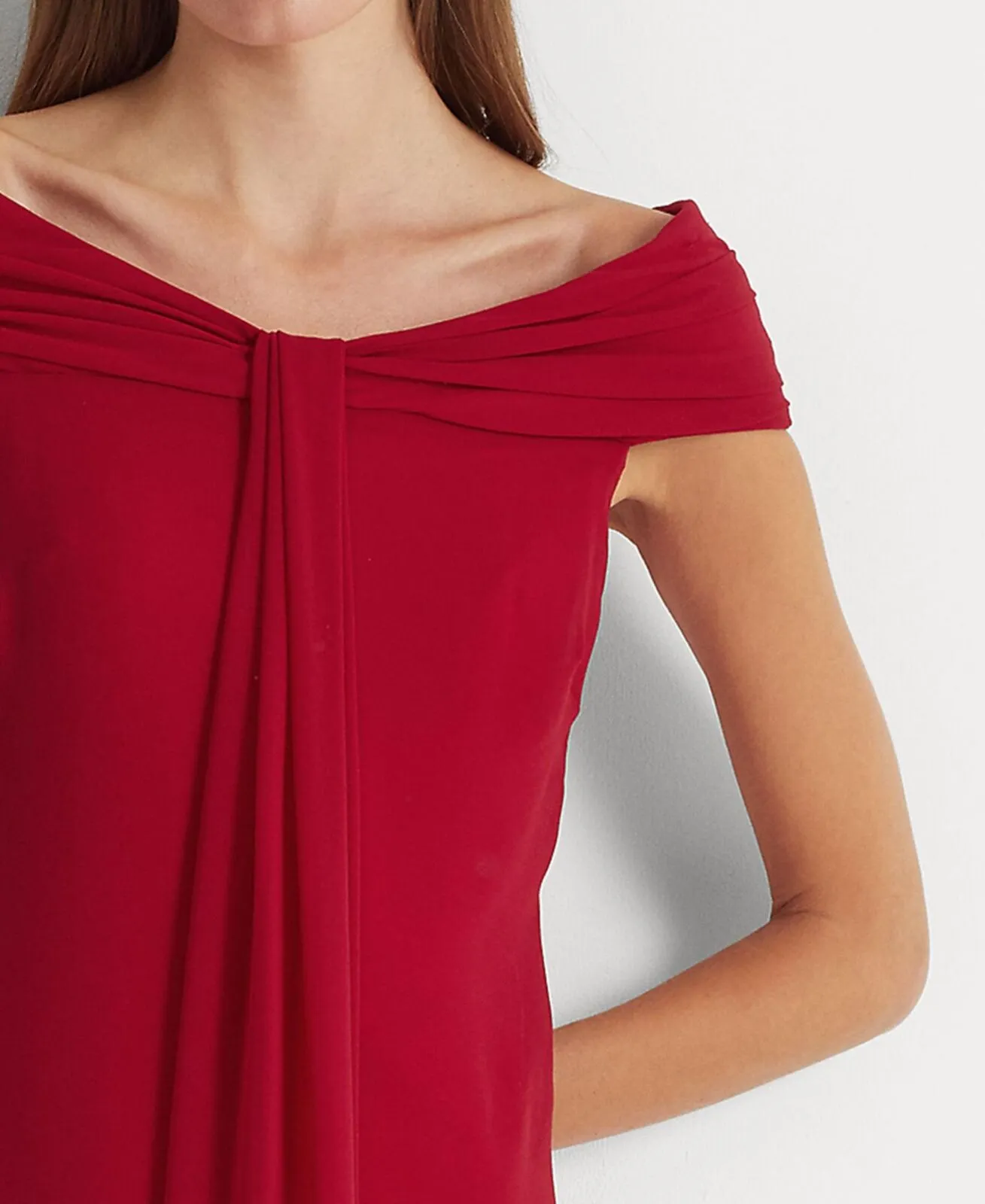 Lauren Ralph Lauren Womens Off-the-Shoulder Chiffon Gown 253882146001 Red 10