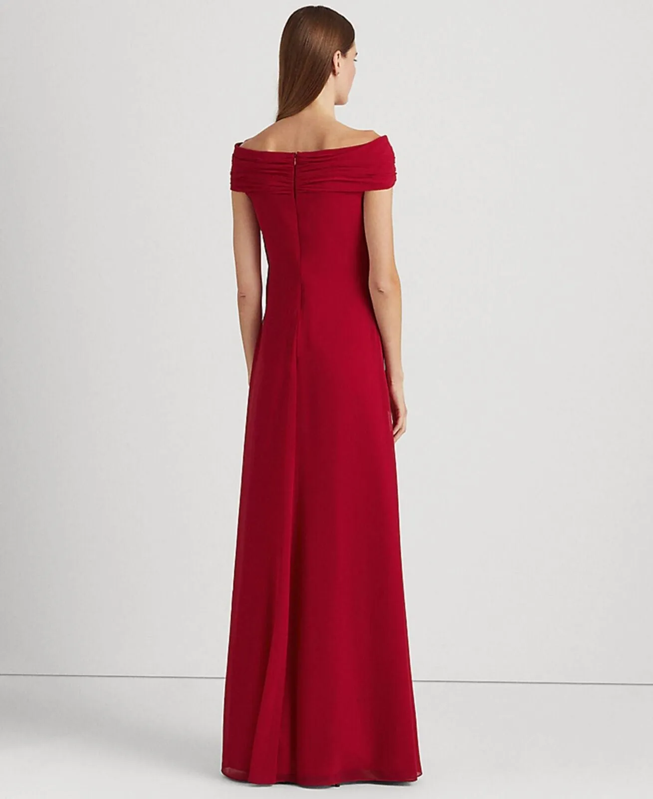 Lauren Ralph Lauren Womens Off-the-Shoulder Chiffon Gown 253882146001 Red 10