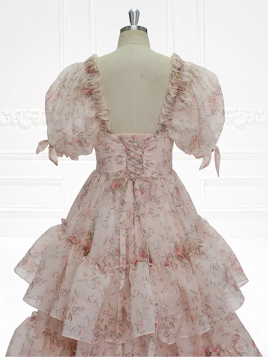 Layered ruffles Printing Floral Prom Gown Evening Party Dress Photo Shoots Dress Outfits YW231129