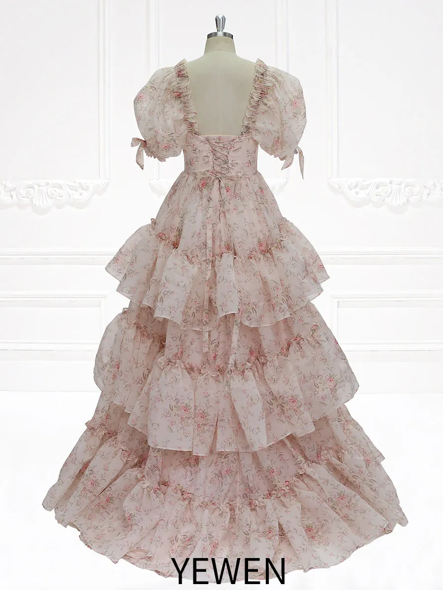 Layered ruffles Printing Floral Prom Gown Evening Party Dress Photo Shoots Dress Outfits YW231129