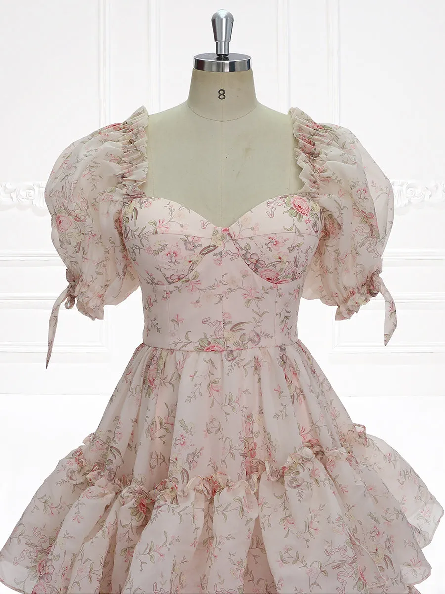Layered ruffles Printing Floral Prom Gown Evening Party Dress Photo Shoots Dress Outfits YW231129