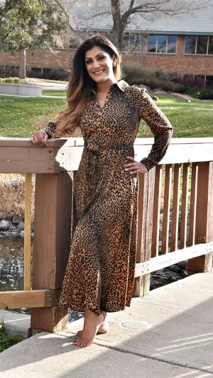 Leopard Button Front Maxi Dress