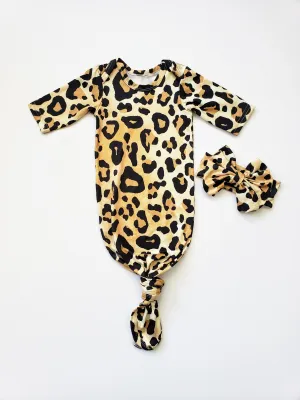 Leopard Newborn Gown Coming Home Outfit Girl
