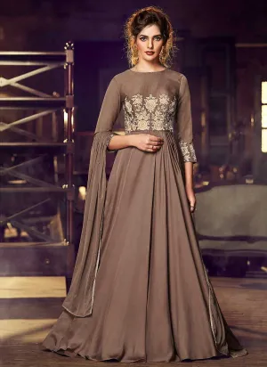 Light Brown Embroidered Anarkali Style Gown