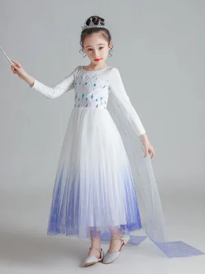 Light Sky Blue Jewel Neck Polyester Long Sleeves Formal Kids Pageant flower girl dresses