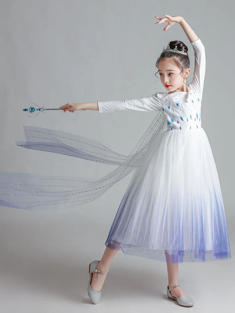 Light Sky Blue Jewel Neck Polyester Long Sleeves Formal Kids Pageant flower girl dresses