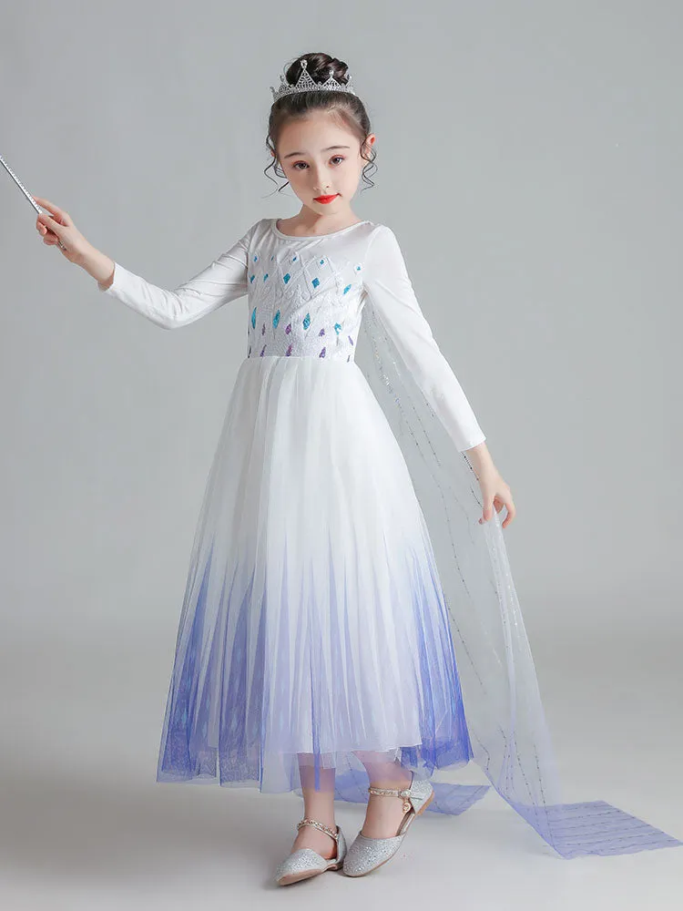 Light Sky Blue Jewel Neck Polyester Long Sleeves Formal Kids Pageant flower girl dresses