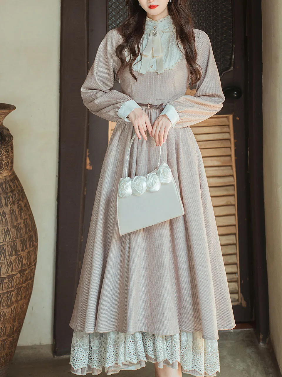 Lilac Lace Ruffles Edwardian Revival Dress