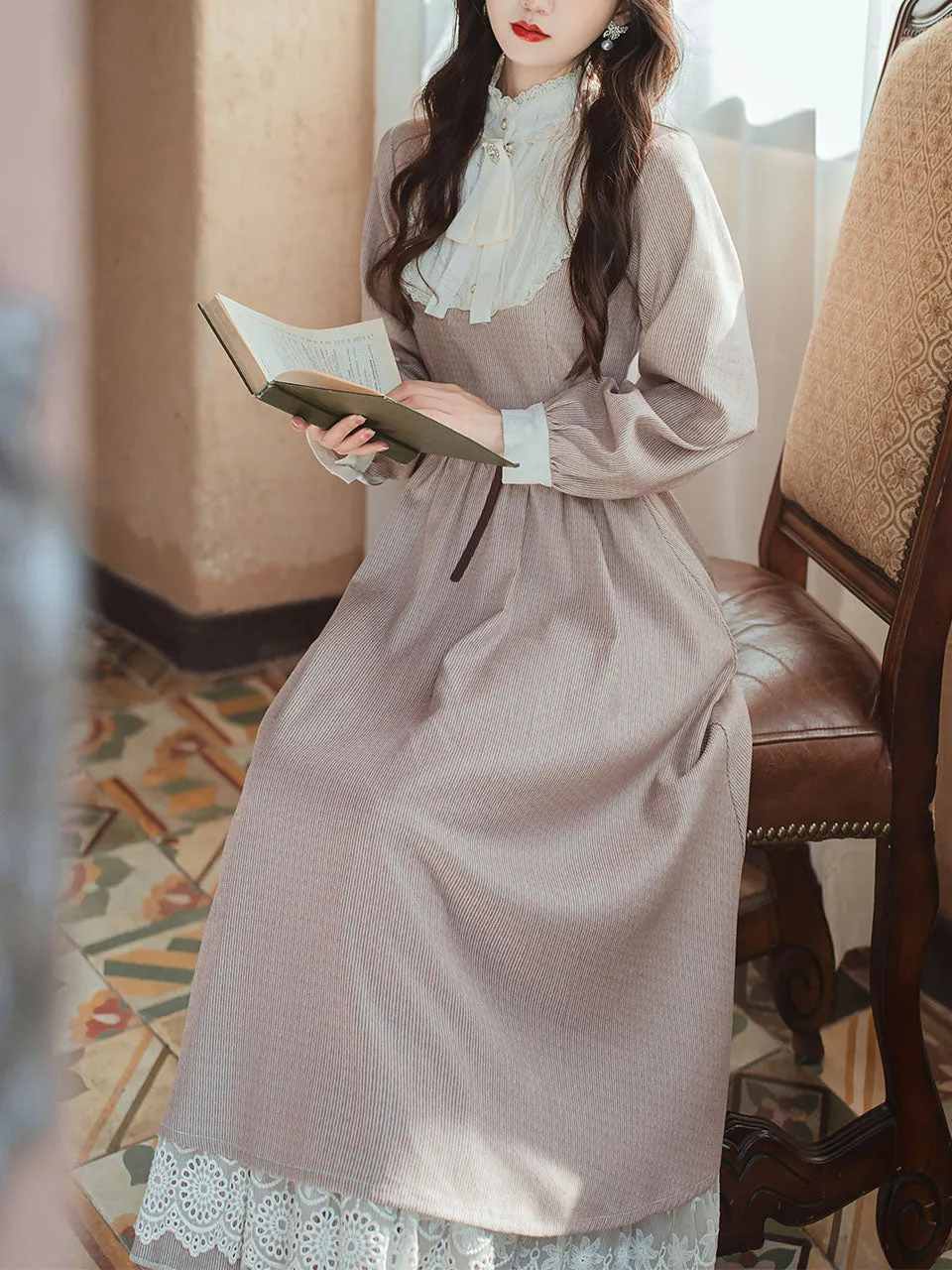 Lilac Lace Ruffles Edwardian Revival Dress