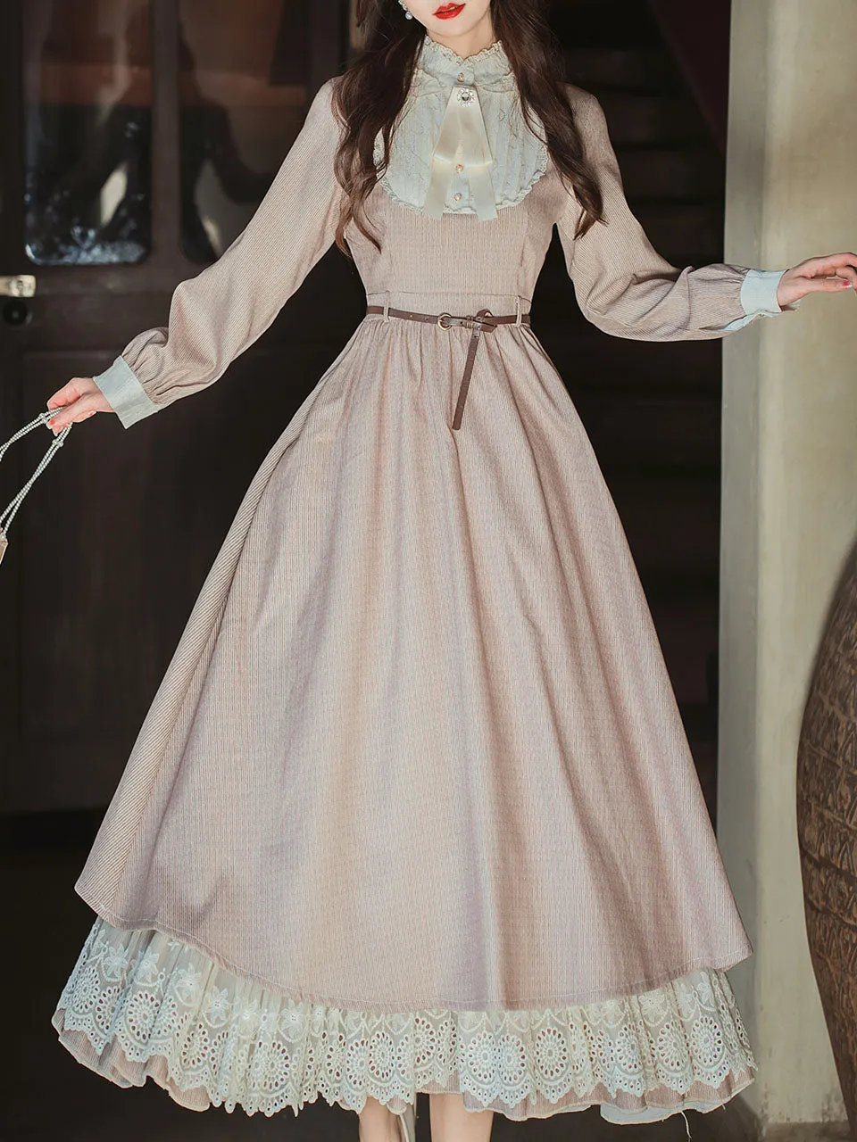 Lilac Lace Ruffles Edwardian Revival Dress