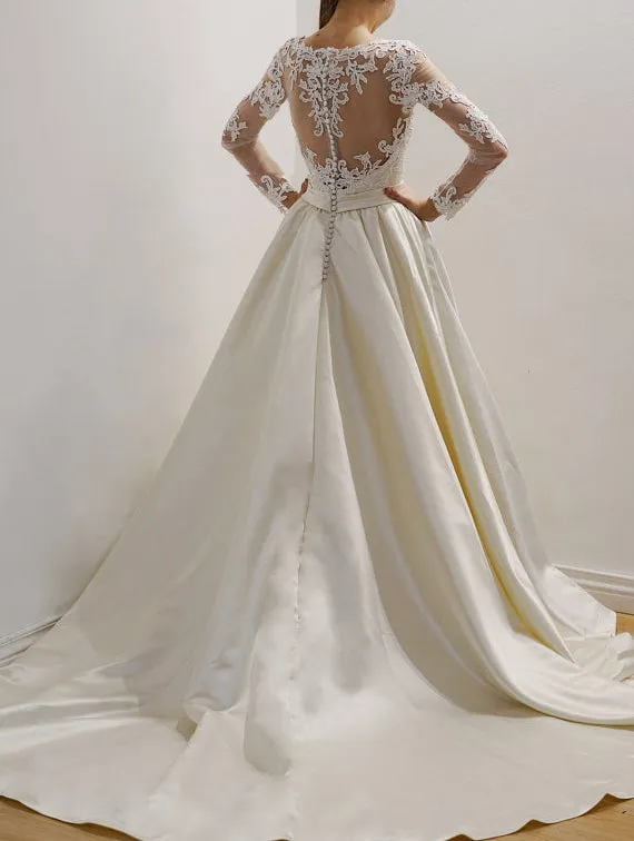 Long Sleeve Cream Wedding Dress