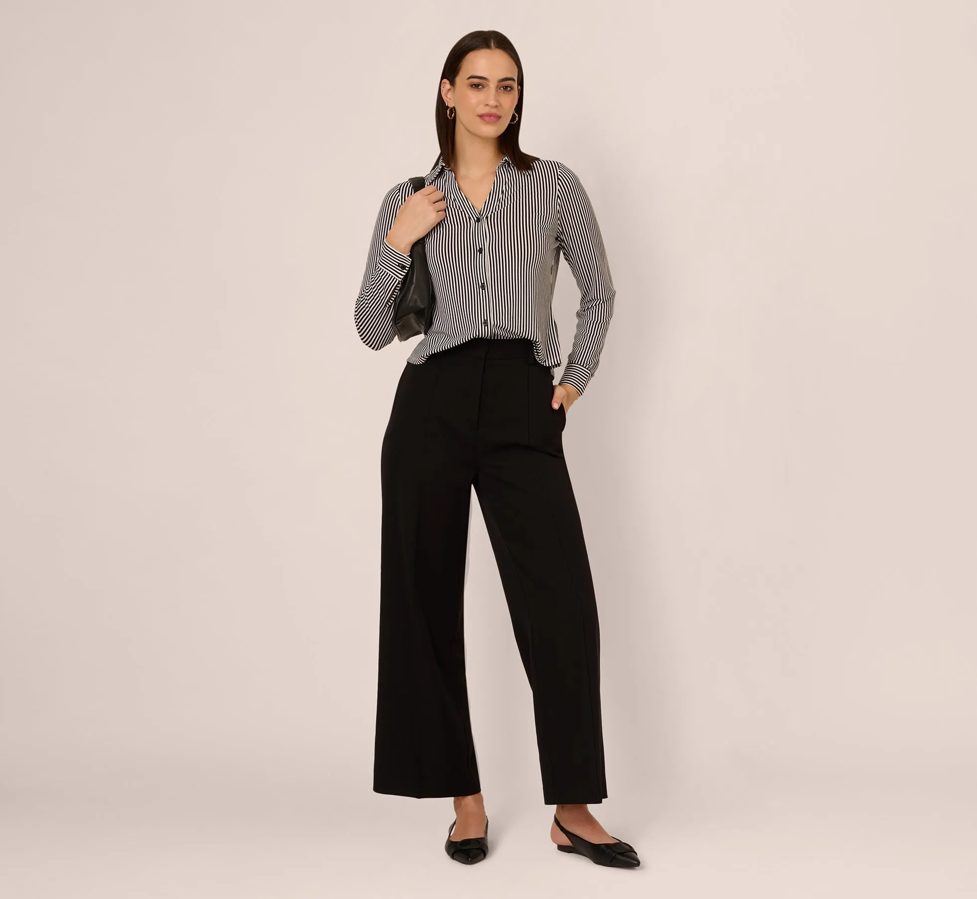 Long Sleeve Cropped Striped Blouse In Black Ivory Small Stripe