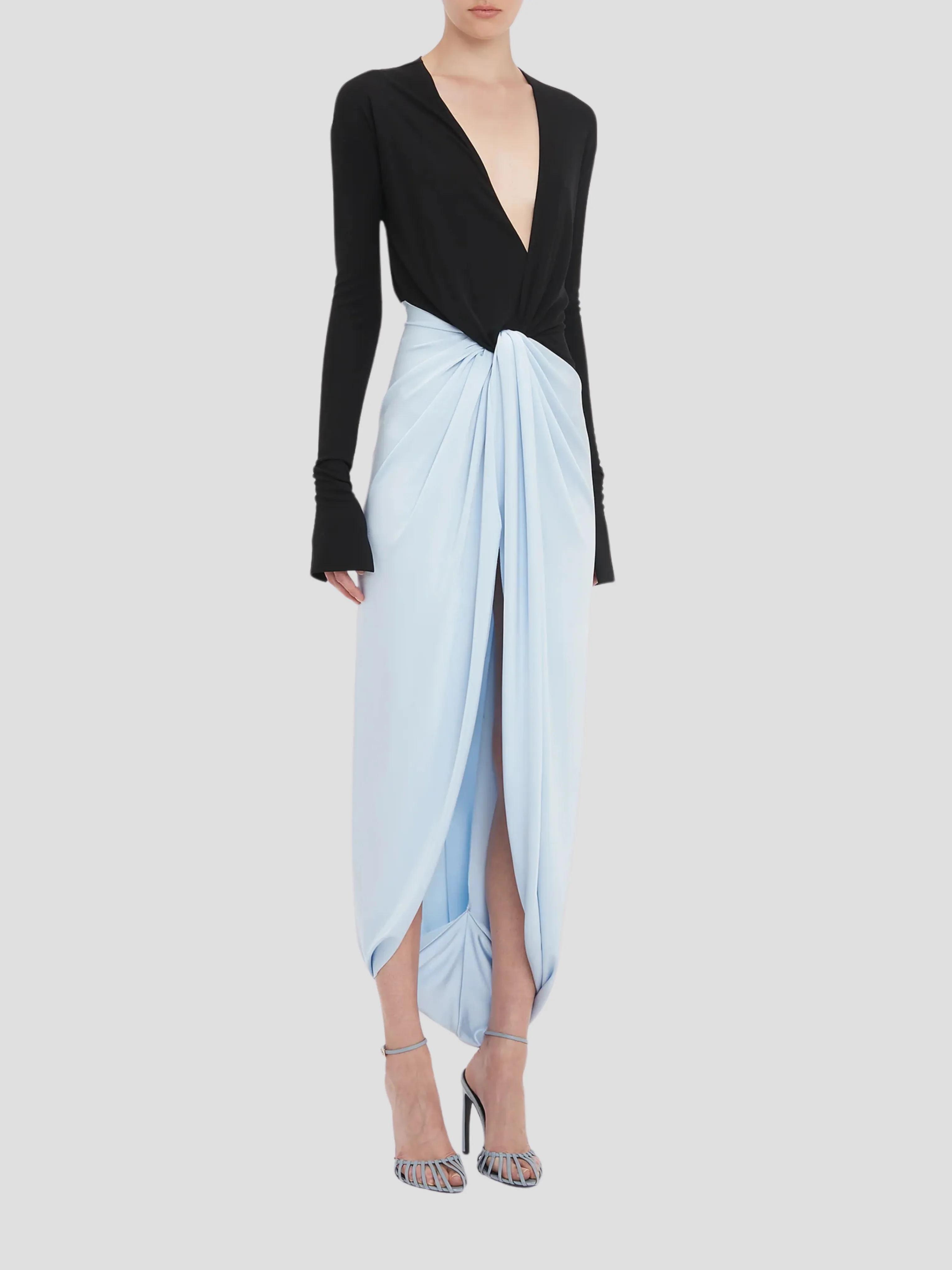 Long Sleeve Knot Detail Jersey Gown