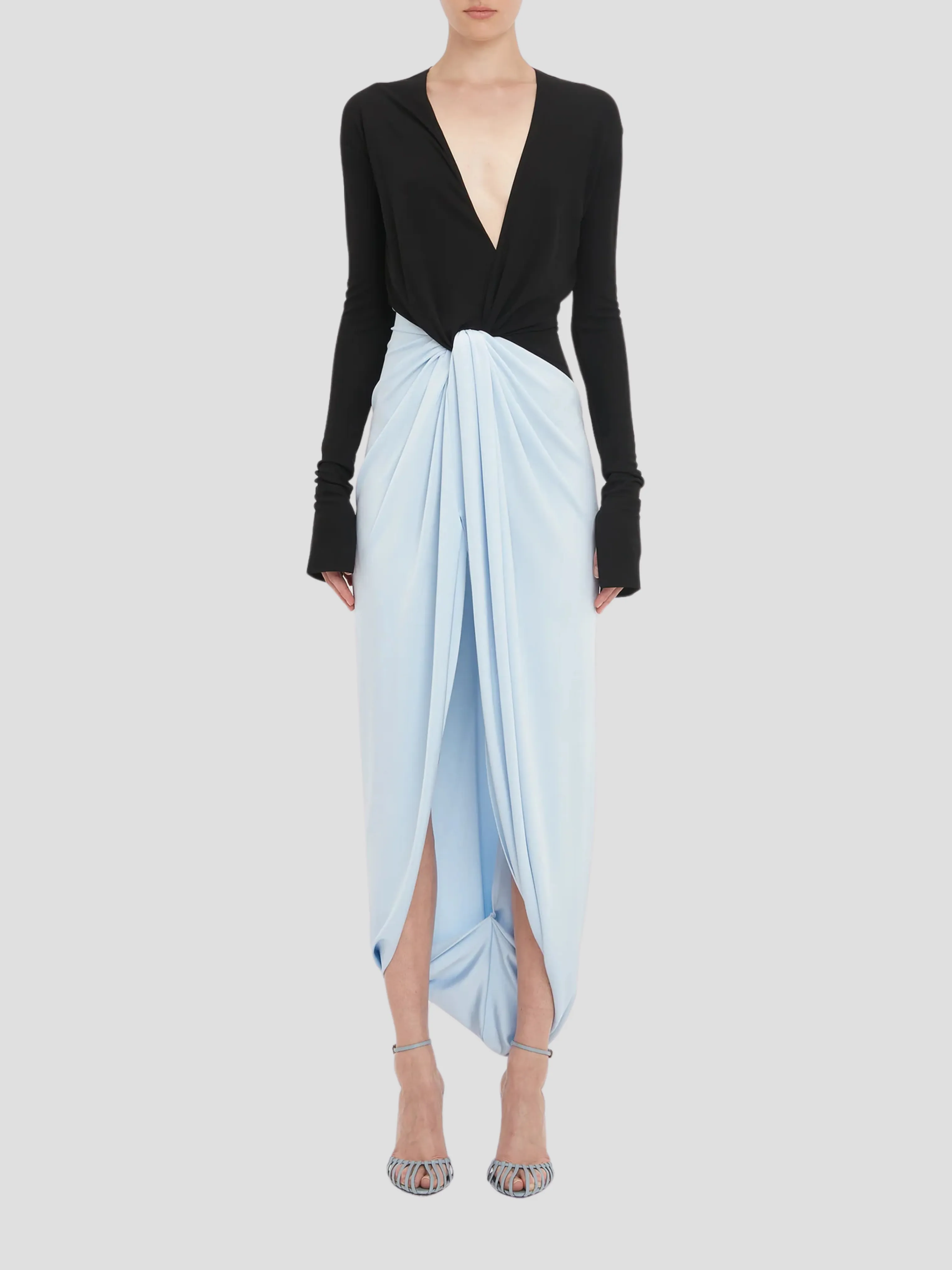 Long Sleeve Knot Detail Jersey Gown