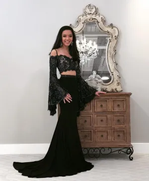 Long Sleeve Lace Top Black Long Sleeve Prom Dresses Evening Dresses