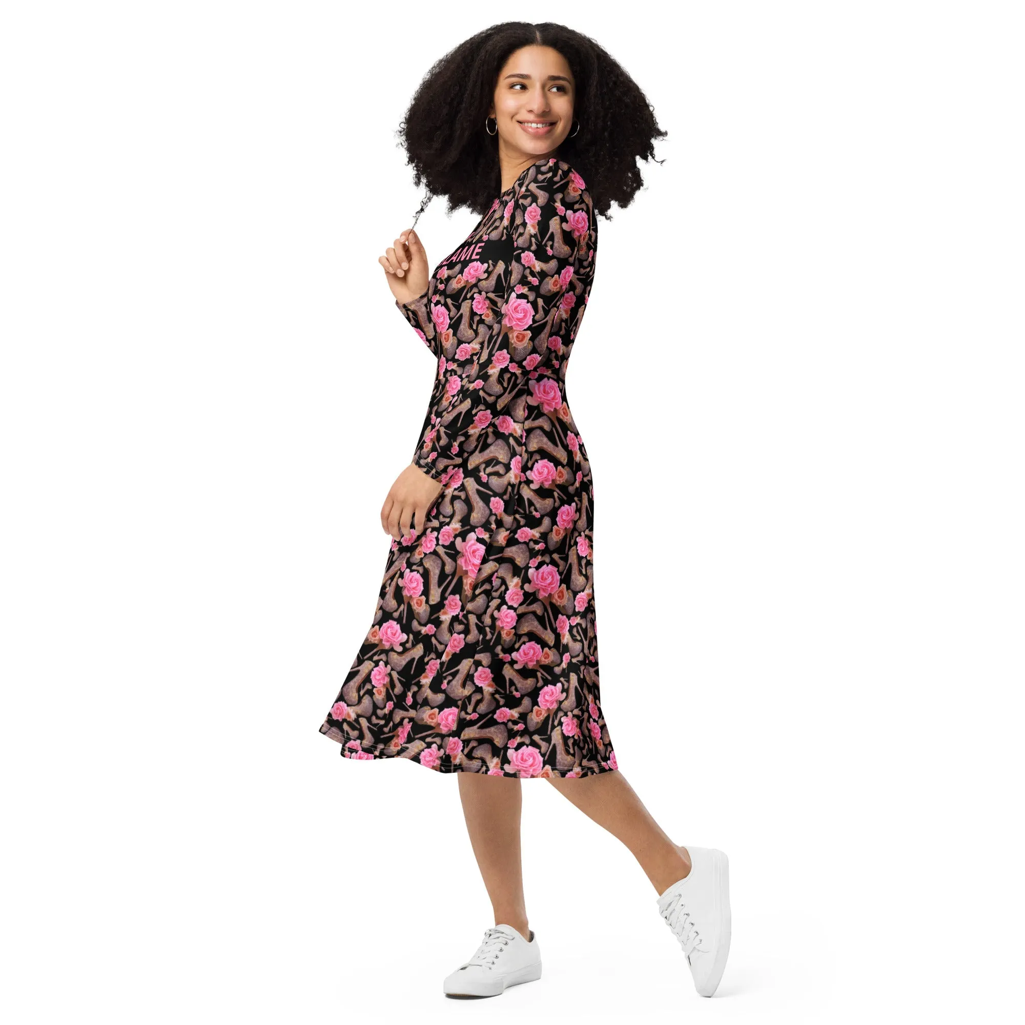 Long sleeve midi dress 'Black Rose'