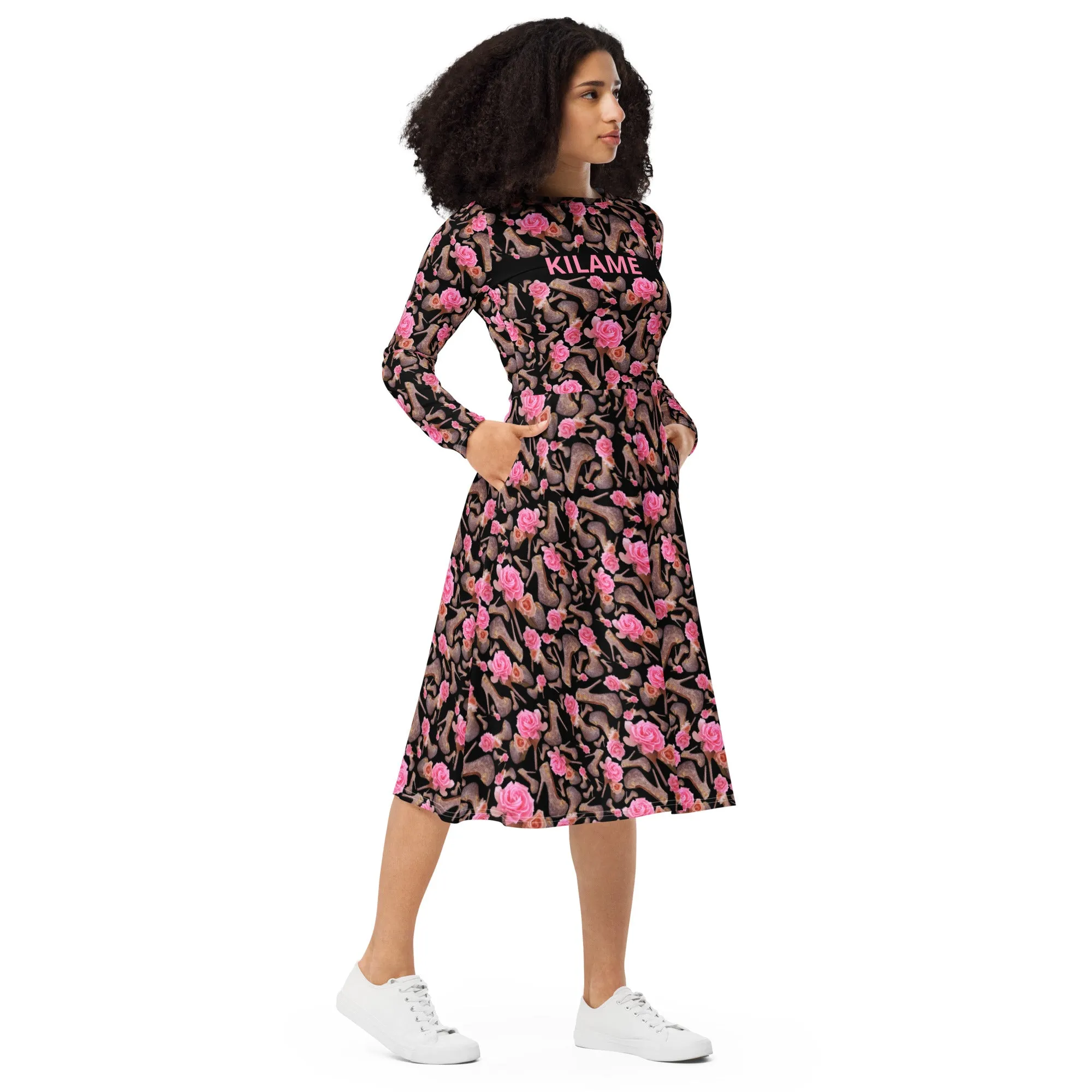 Long sleeve midi dress 'Black Rose'