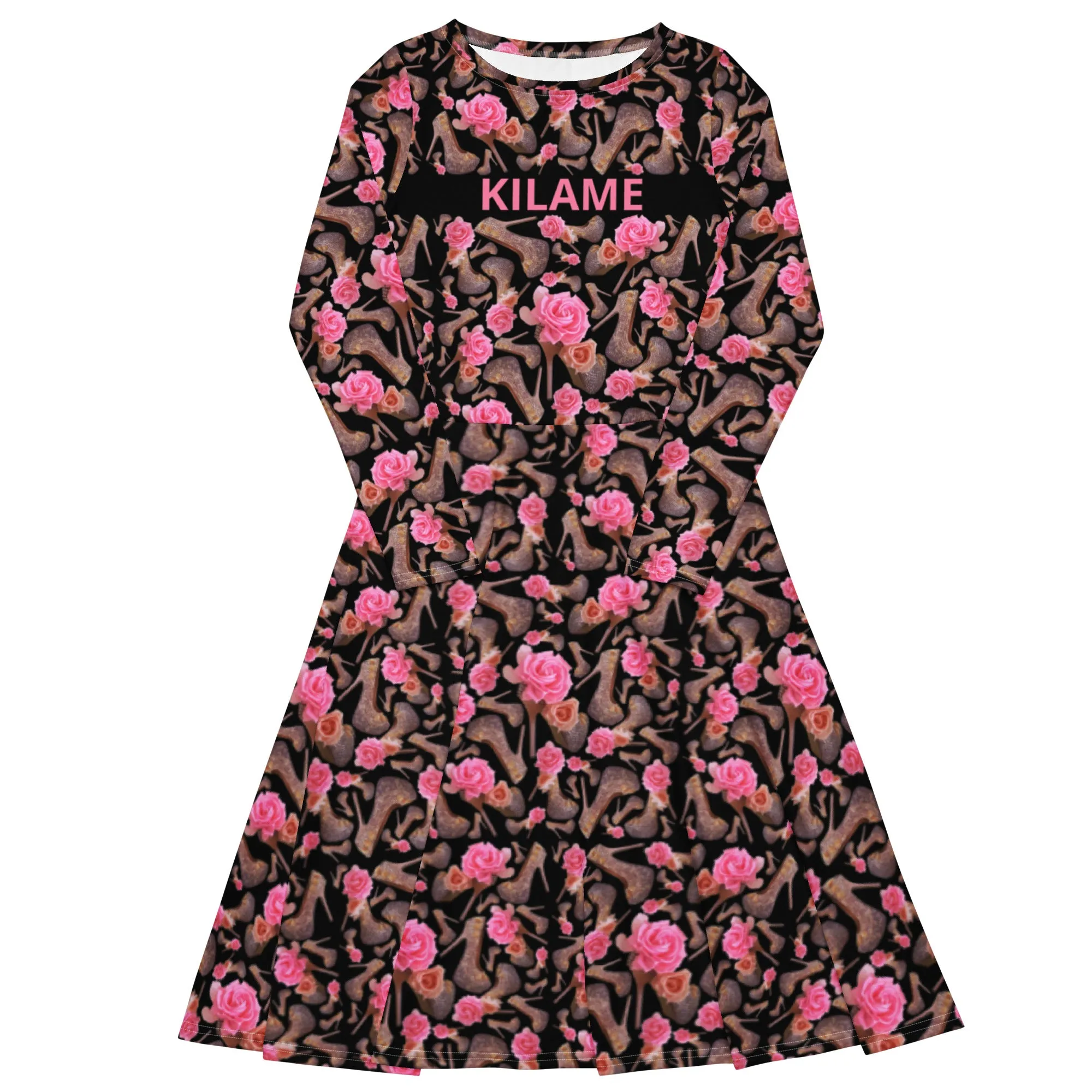 Long sleeve midi dress 'Black Rose'