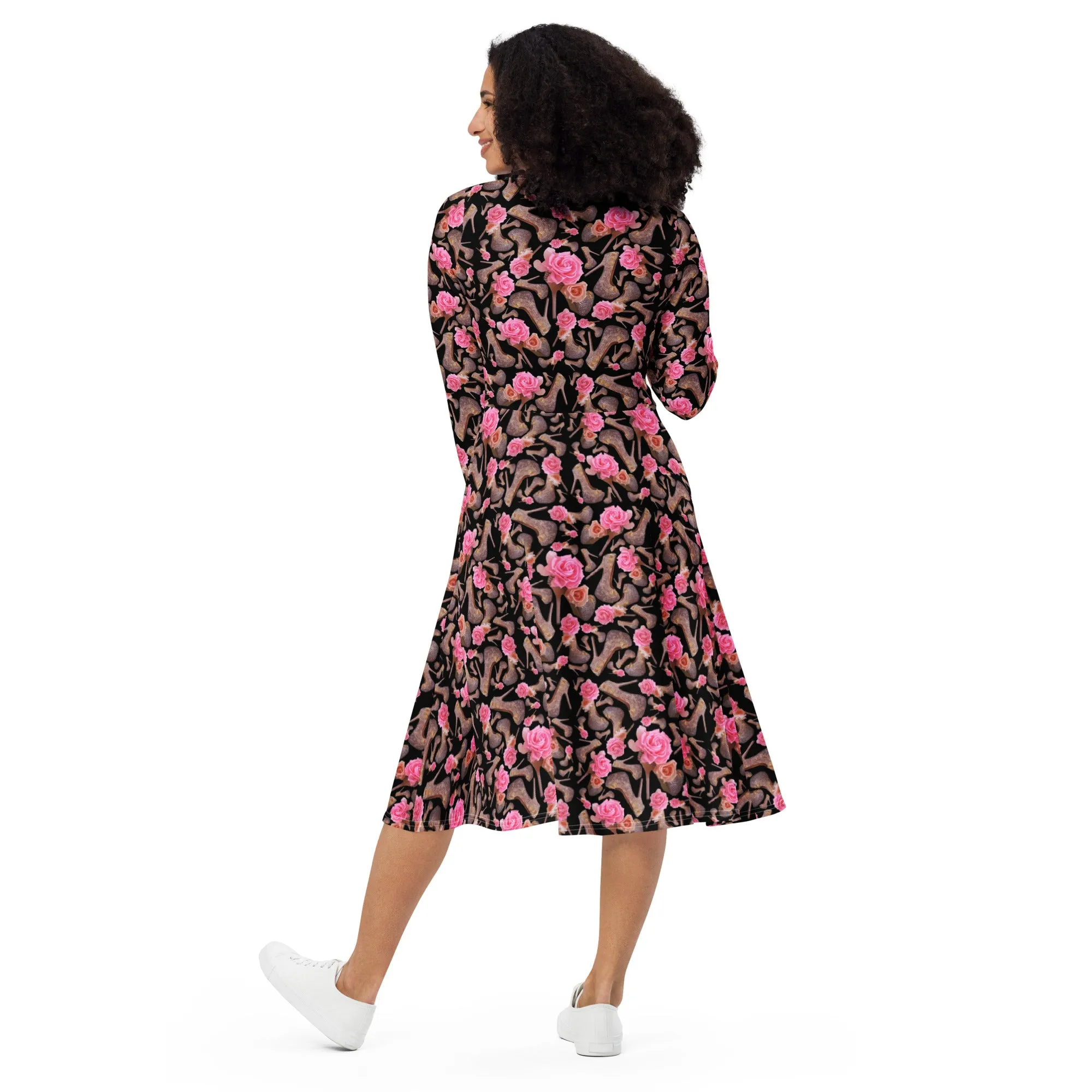 Long sleeve midi dress 'Black Rose'
