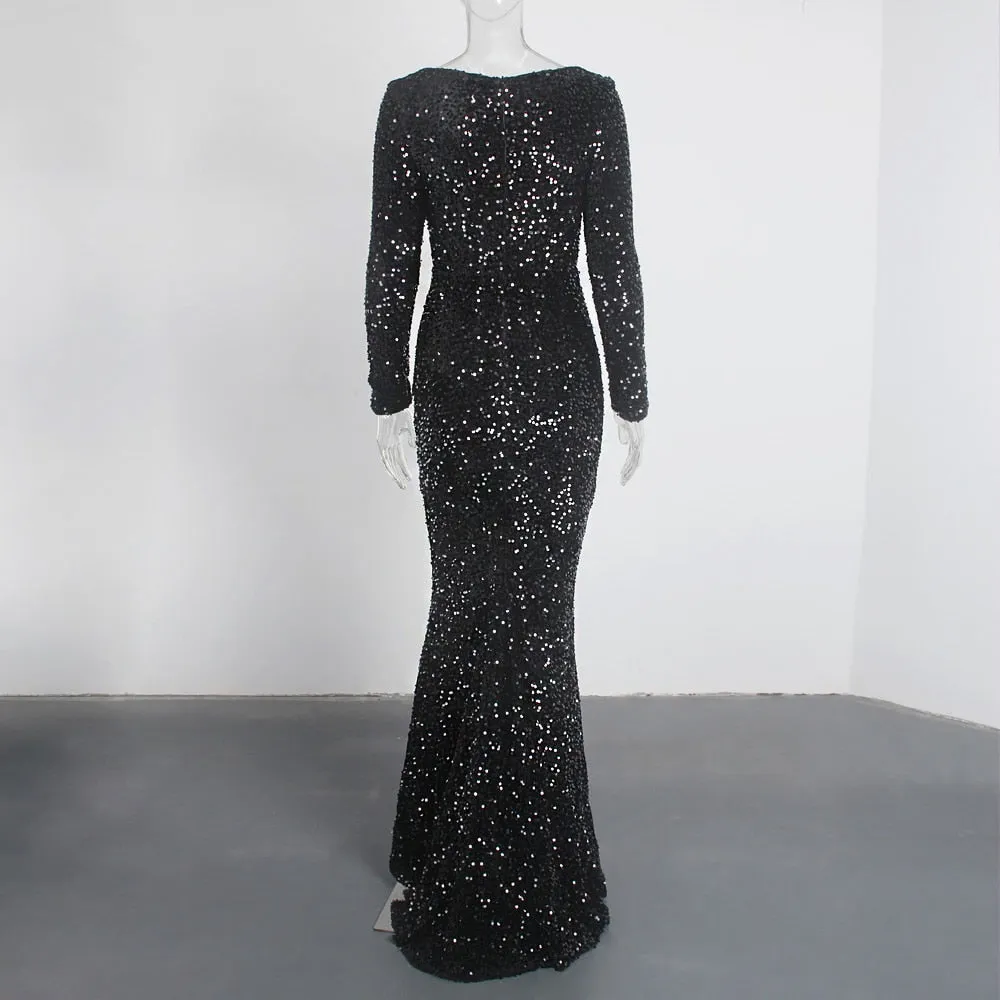 Long Sleeve Sequin Maxi Dress