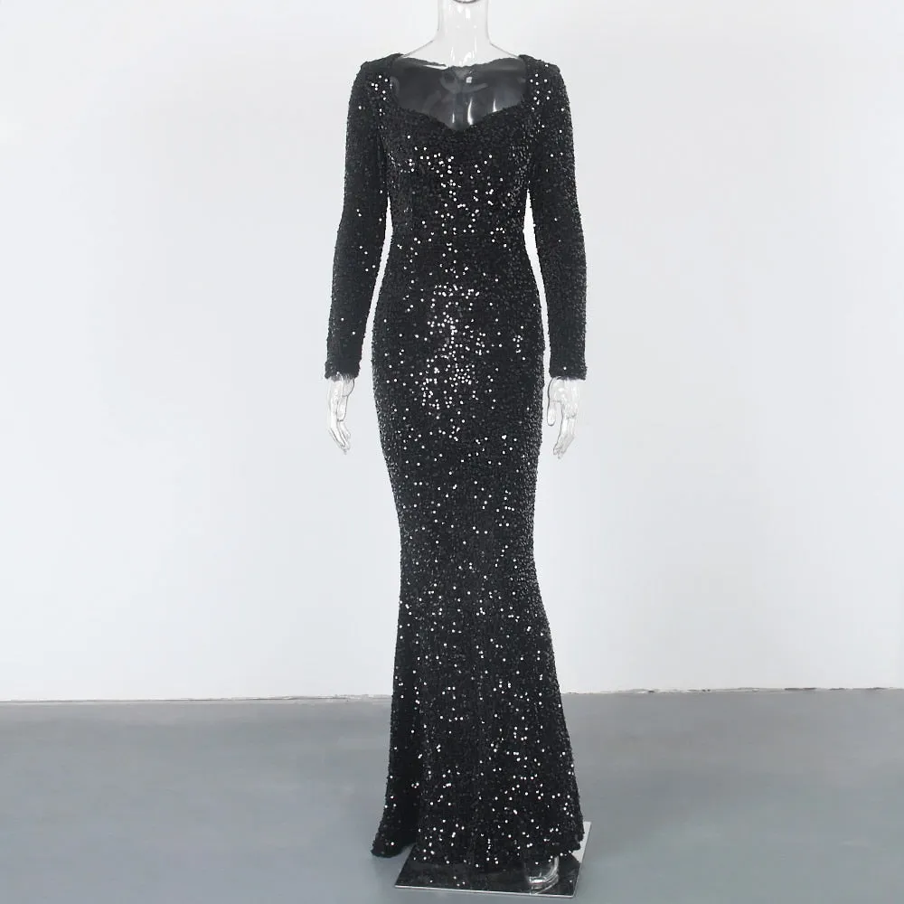 Long Sleeve Sequin Maxi Dress