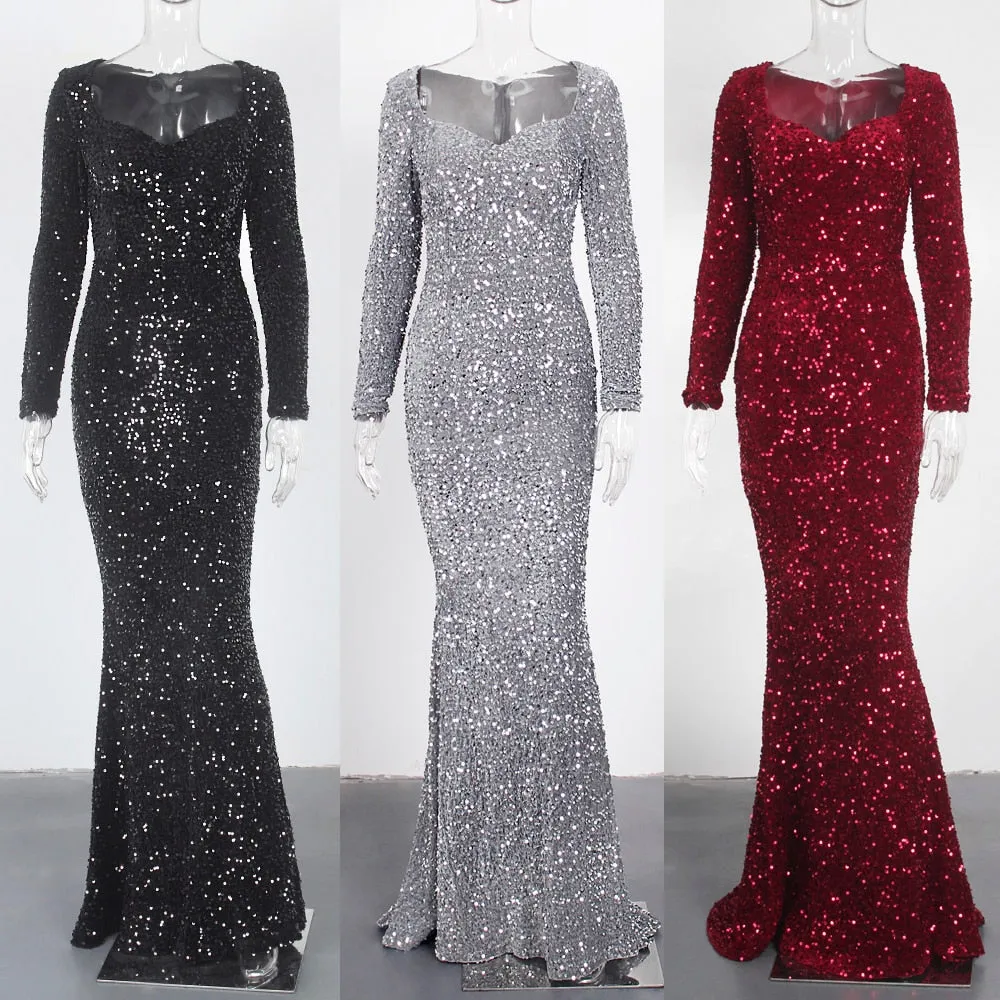 Long Sleeve Sequin Maxi Dress