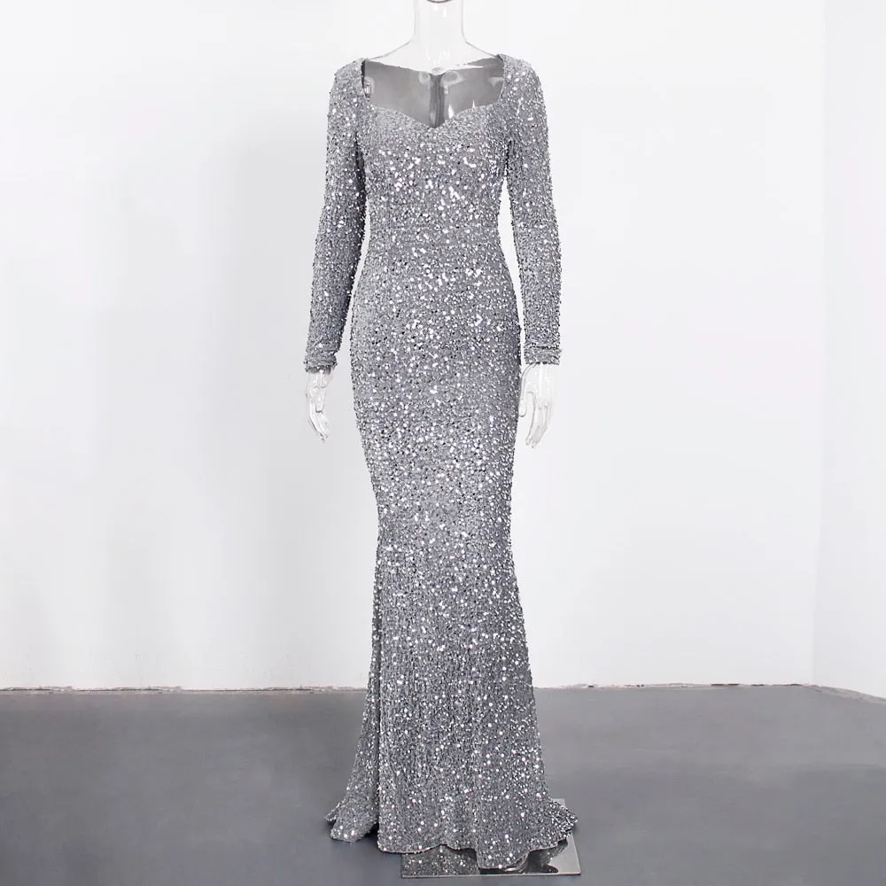 Long Sleeve Sequin Maxi Dress