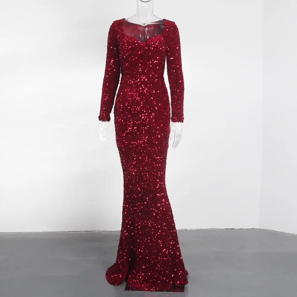 Long Sleeve Sequin Maxi Dress