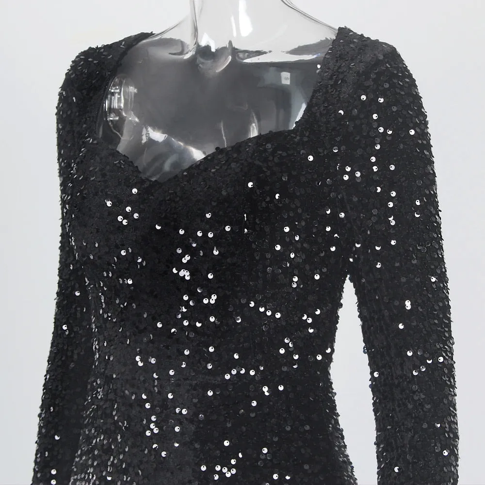 Long Sleeve Sequin Maxi Dress