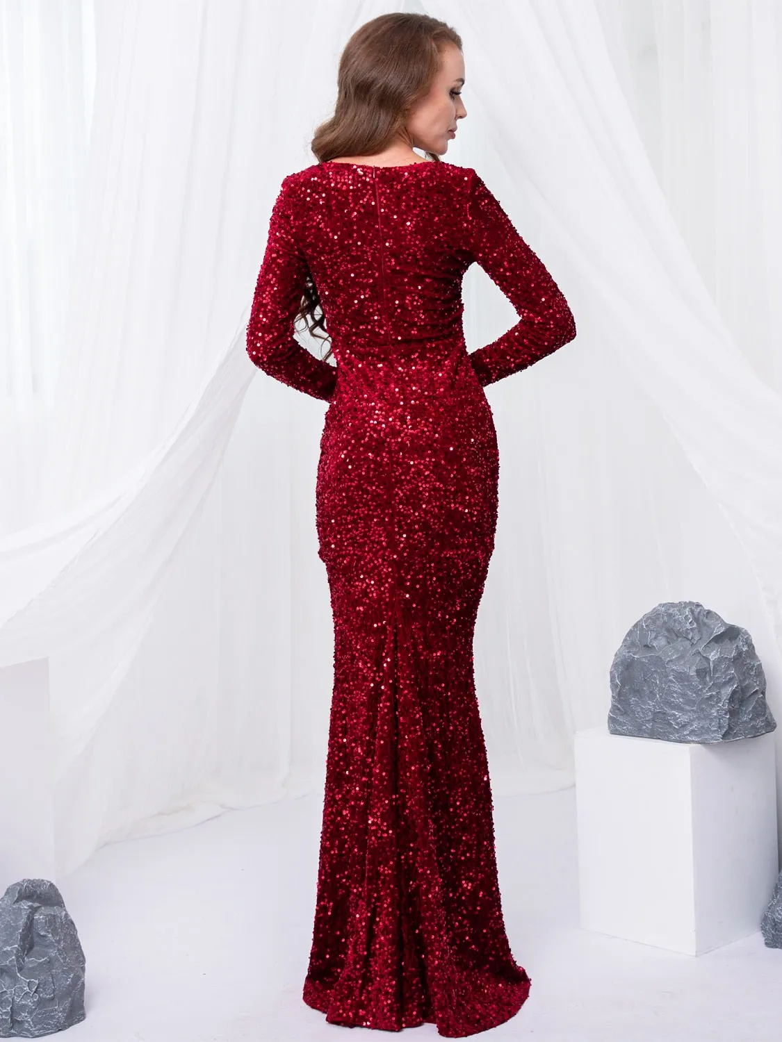 Long Sleeve Sequin Maxi Dress