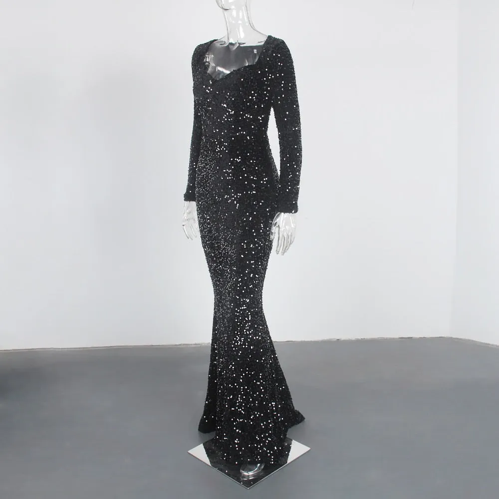 Long Sleeve Sequin Maxi Dress