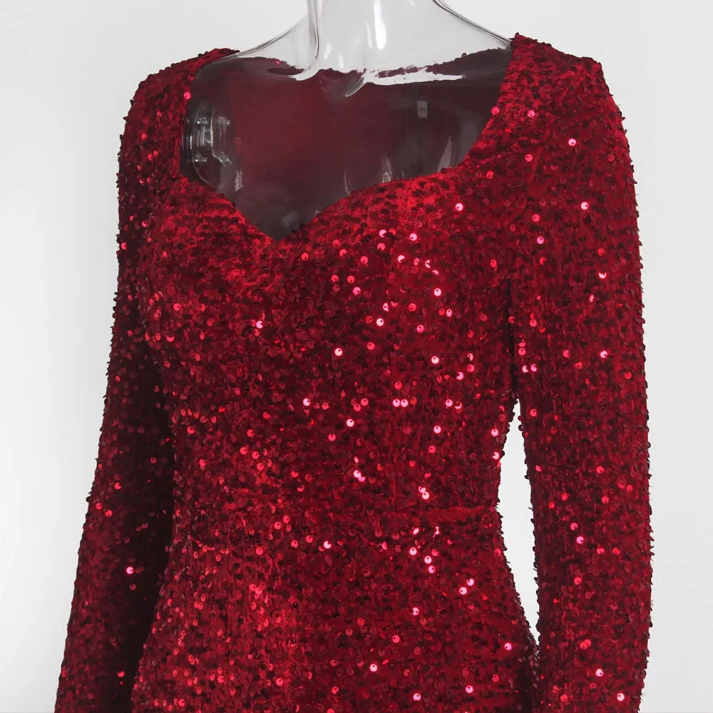 Long Sleeve Sequin Maxi Dress