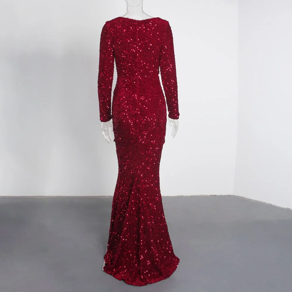 Long Sleeve Sequin Maxi Dress