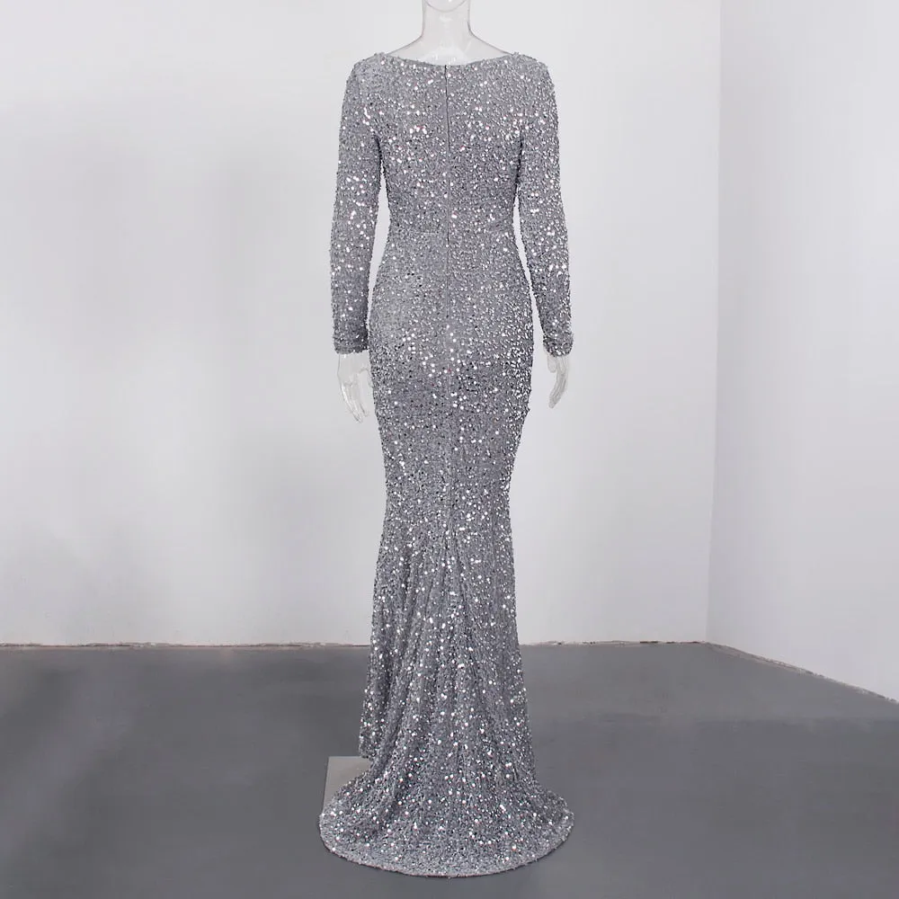 Long Sleeve Sequin Maxi Dress