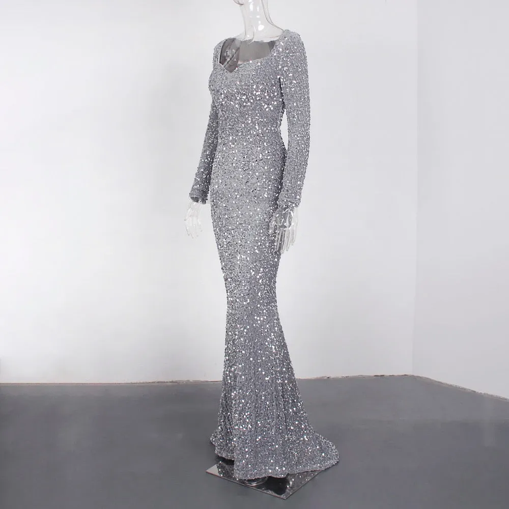 Long Sleeve Sequin Maxi Dress