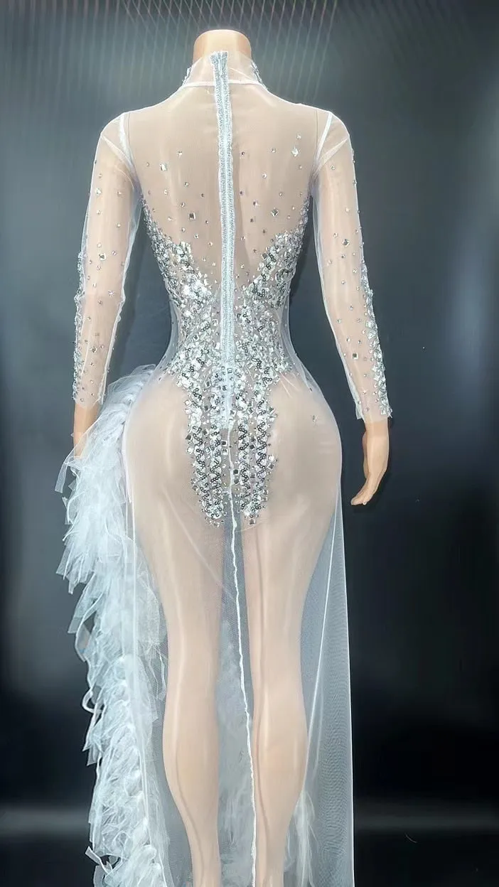 Long Sleeve White Mesh Lace Dress