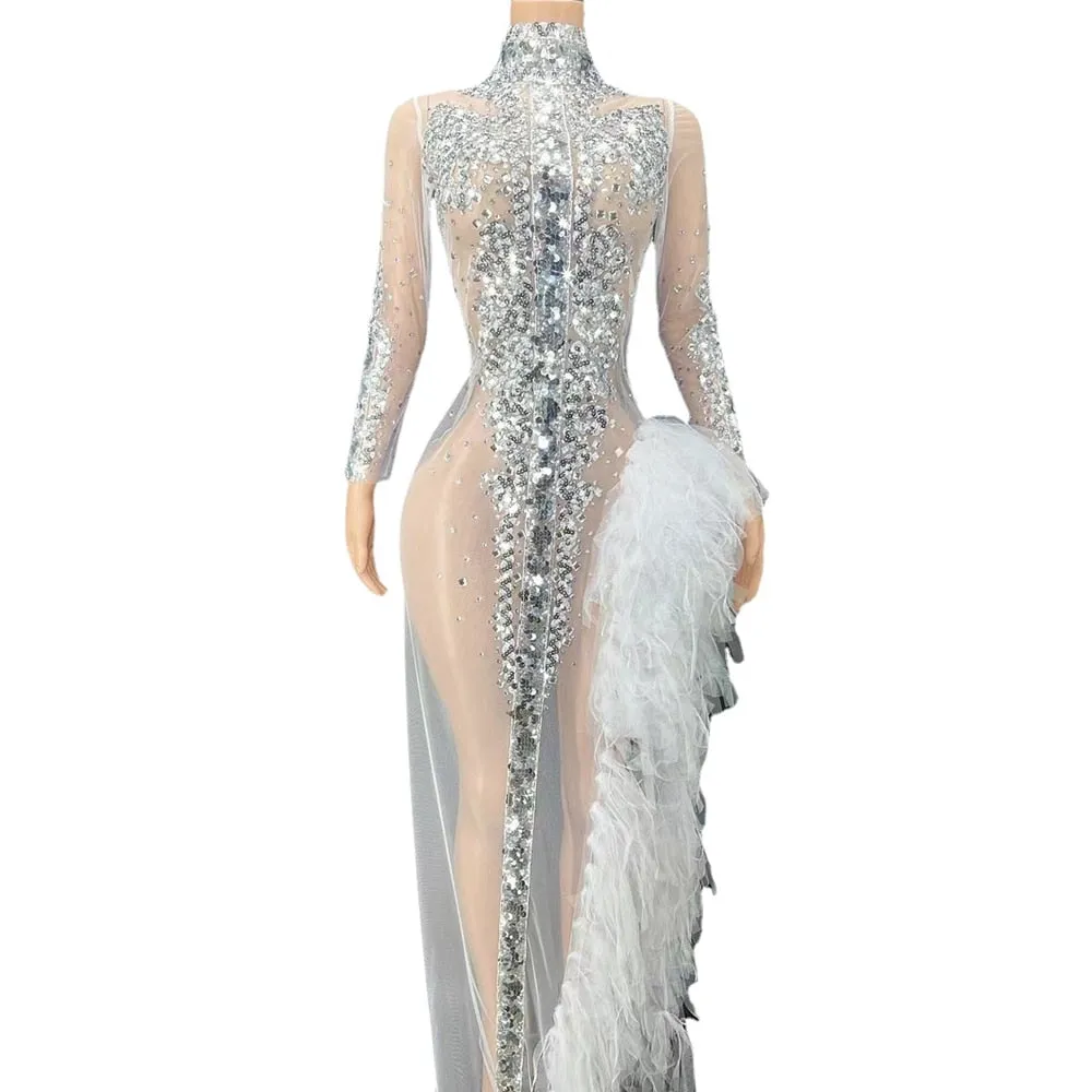 Long Sleeve White Mesh Lace Dress