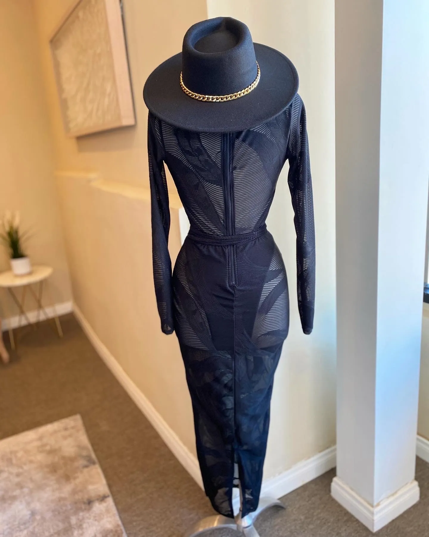 Long Sleeve Zipper Back Mesh Dress